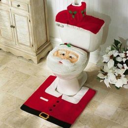 3Pcs Cute Christmas Toilet Seat Cover Creative Santa Claus Bathroom Mat Xmas Supplies for Home New Year Decor