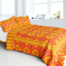 [Burning Flame] Cotton 3PC Vermicelli-Quilted Striped Patchwork Quilt Set (Full/Queen Size)