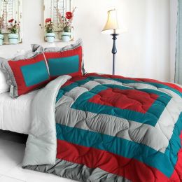 [Loving the Sea] Quilted Patchwork Down Alternative Comforter Set (Full/Queen Size)