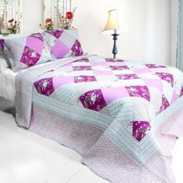 [Floral Print] 3PC Cotton Vermicelli-Quilted Printed Quilt Set (Full/Queen Size)