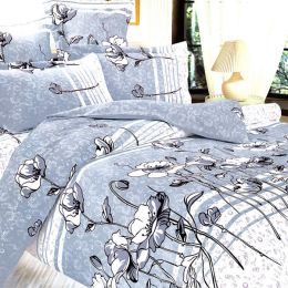 Blancho Bedding - [Pale Blue Lotus] 100% Cotton 4PC Duvet Cover Set (Queen Size)(Comforter not included)