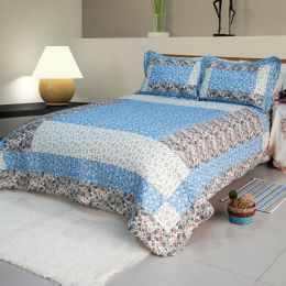 [Midsummer Dream] Cotton 3PC Floral Vermicelli-Quilted Patchwork Quilt Set (Full/Queen Size)