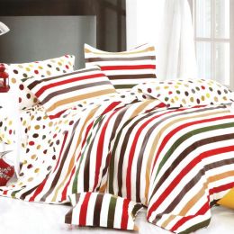 Blancho Bedding - [Rainbow Dots & Stripe] 100% Cotton 4PC Comforter Cover/Duvet Cover Combo (King Size)