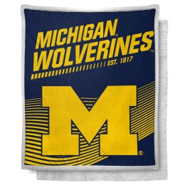 Michigan OFFICIAL NCAA "New School" Mink Sherpa Throw Blanket;  50" x 60"